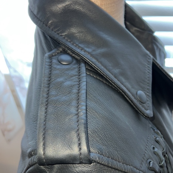 AllSaints Black Tassel Balfern Belted Biker Jacket - Picture 8 of 14